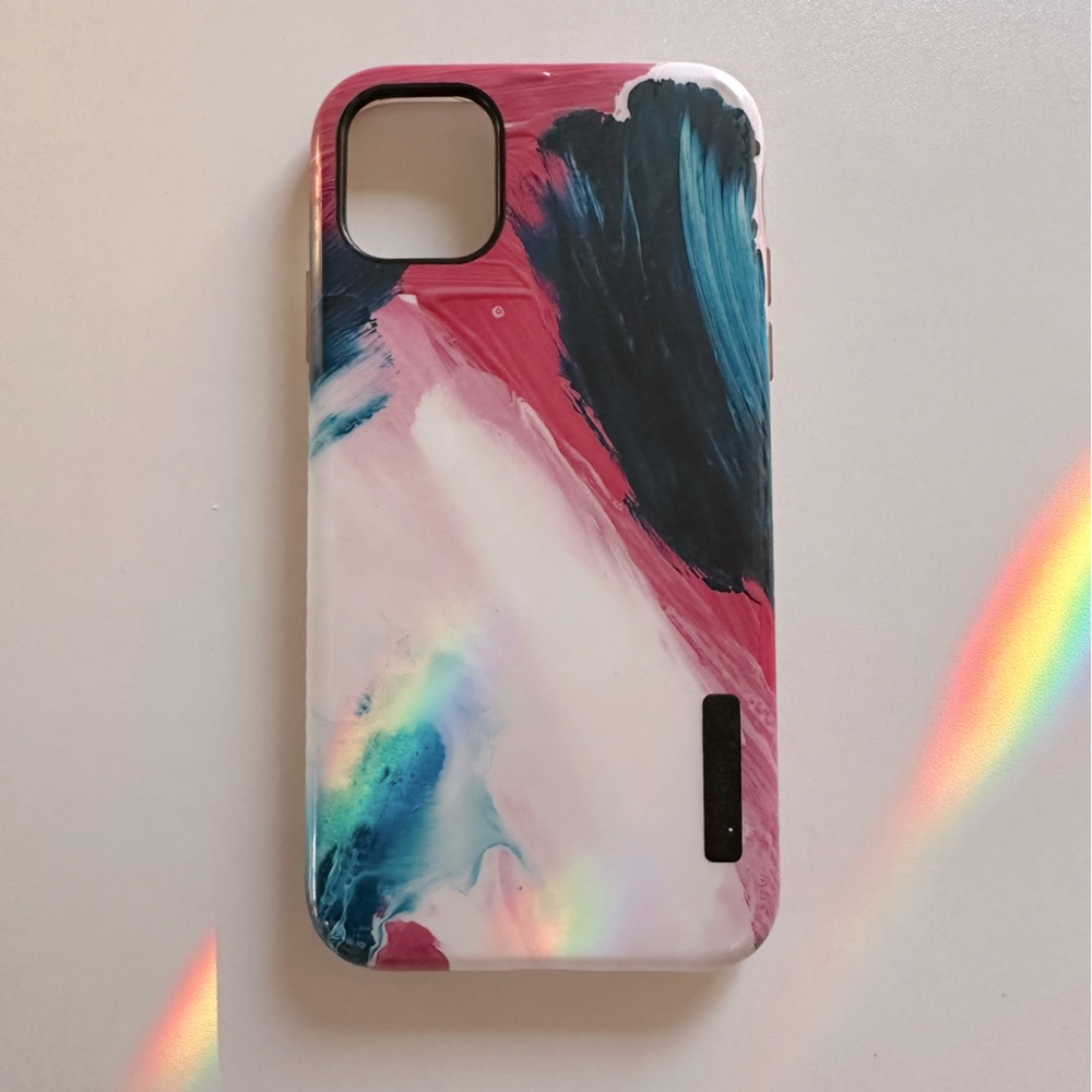 Iphone 11 Akna Case with abstract artist paint palette  navy blue, pink, white